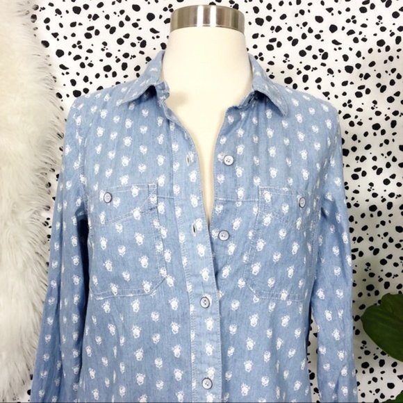 Madewell Floralbud Floral Chambray Button Down Top - Picture 2 of 6